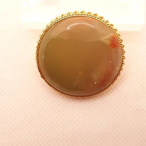Vintage Italy Stone Gold Tone Brooch